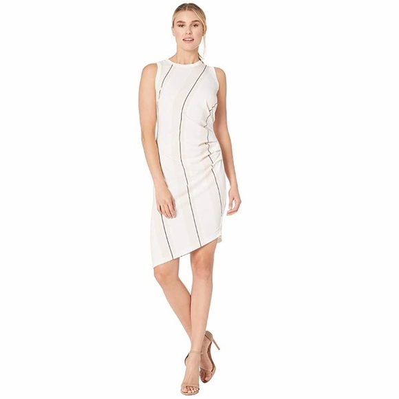 NWT Vince Camuto Side Ruch Stripe Asymmetric Dress - Picture 3 of 10